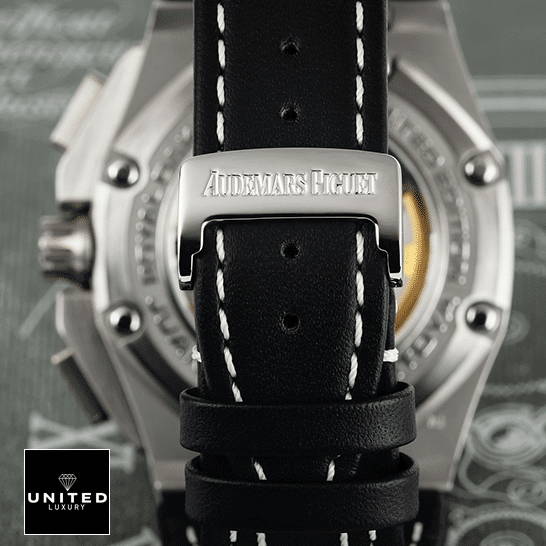 Royal Oak White Dial Replica 1 Audemars Piguet Black Calf Leather Bracelet Replica upside view