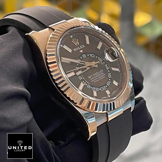 Rolex Sky-Dweller 326235 Chocolate Dial Replica 6 Rolex Sky-Dweller Chocolate 326235 Fluted Bezel Replica