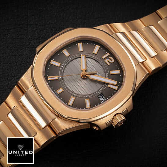 Patek Philippe Nautilus 7011/1R-010 Replica 1 Patek Philippe Black Dial Rose Gold Case Replica black background
