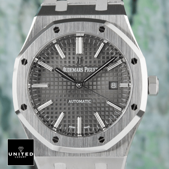 Audemars Piguet Royal Oak 15400ST.OO.1220ST.04 Replica 1 Audemars Piguet 15400ST.OO_.1220ST.04 Royal Oak Grey Dial Replica white background
