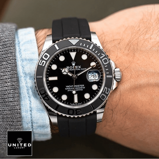 Rolex Yacht-Master 226659 White Gold Automatic Rubber Black Dial Replica 5 Rolex Yacht-Master 226659 on his arm