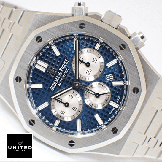 Audemars Piguet Royal Oak Chronograph 26331ST.OO.1220ST.01 Replica 3 Audemars Piguet Royal Oak Blue Dial Stainless Steel Case Replica white background