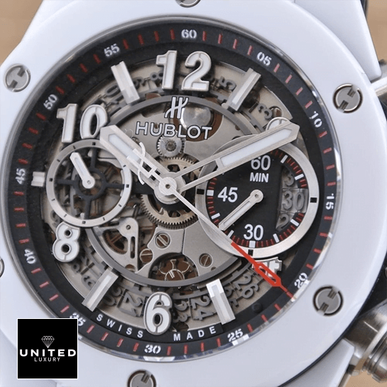 Hublot Big Bang Unico Replica 1 Hublot White Bezel 411.HX_.1170.RX Black Dial Replica red second hand