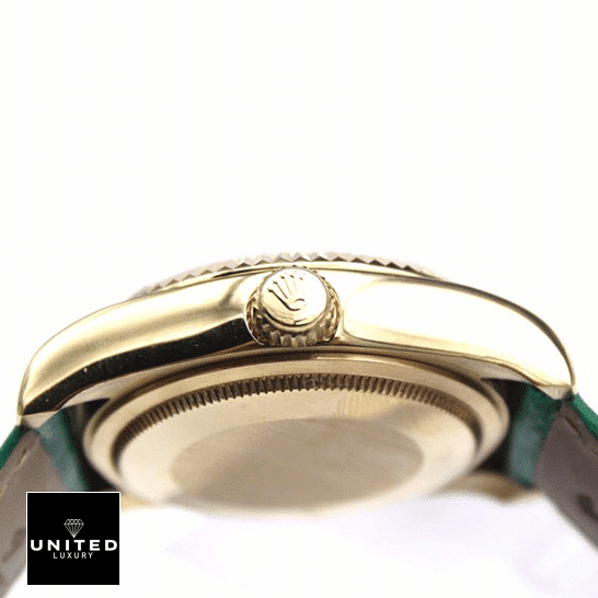 Rolex Daydate Green Replica 4 Rolex Day-Date 118138-0003 Replica Gold Case Right side Crown Pusher