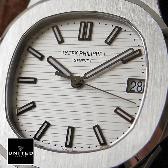 Patek Nautilus 5711/1A-011 Replica 1 Patek Philippe Geneve Nautilus White Dial Steel Case Replica close front view