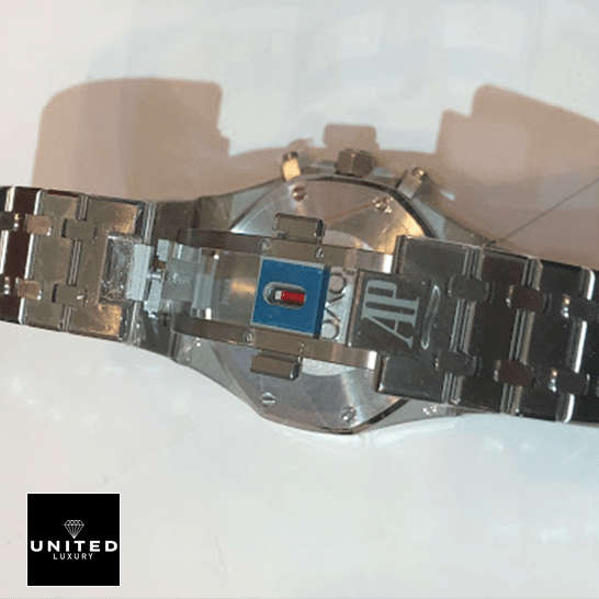 Audemars Piguet Royal Oak Chronograph 26331ST.OO.1220ST.01 Replica 1 Audemars Piguet Stainless Steel Bracelet Replica opened clasp white background