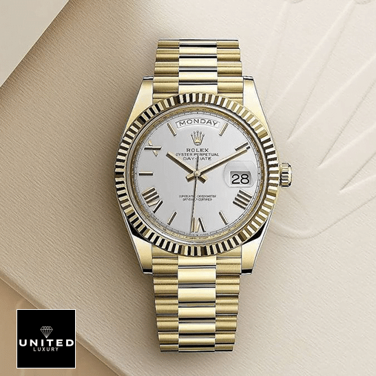 Rolex Diagonal Replica 5 Rolex Day-Date 40 228238 White Dial Replica
