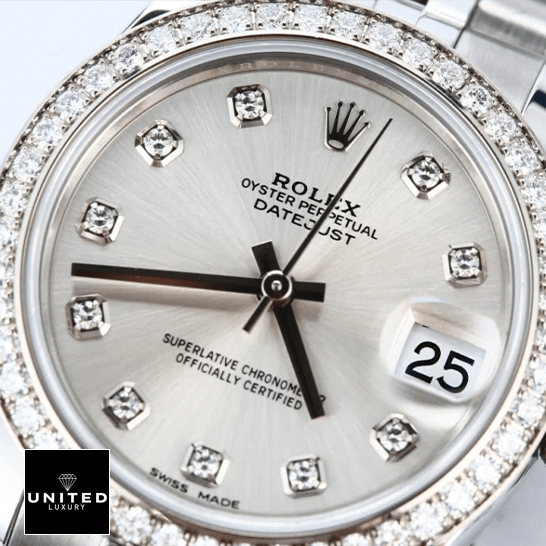 Rolex Datejust 178384-0017 White Gold Black & Diamond Dial Replica 1 Rolex Datejust 178384 Diamond Bezel Replica close analog view