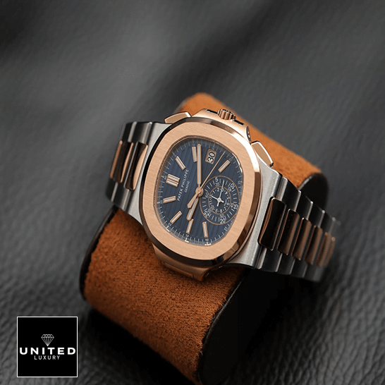 Patek Philippe Rose Gold 5980/1AR Replica 6 Patek Philippe Nautilus 5980-1AR Blue Dial Replica on the leather carpet