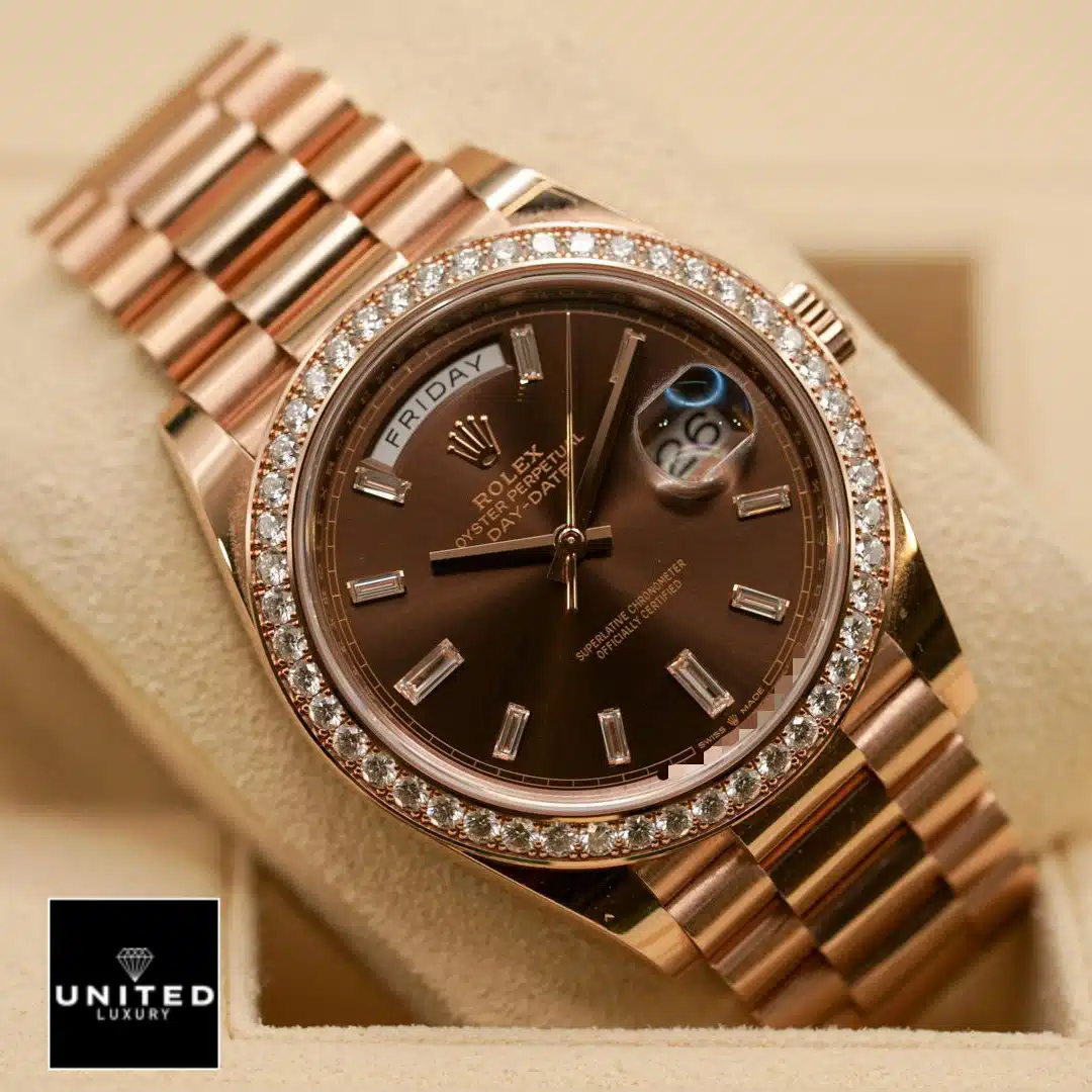 Rolex Day-Date 228345RBR Chocolate Dial Diamond Bezel Replica 3 Rolex Day-Date 40 Chocolate Dial Diamond Bezel 228345RBR Replica