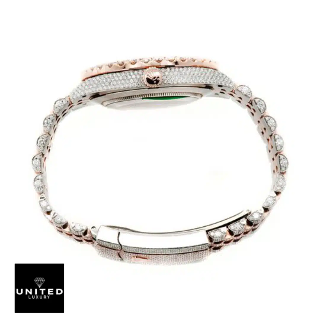 Rolex Datejust Two Tone Jubilee Fully Iced Out 126303 Replica 4 Rolex Datejust 126303 Replica Rose Gold Crown Pusher