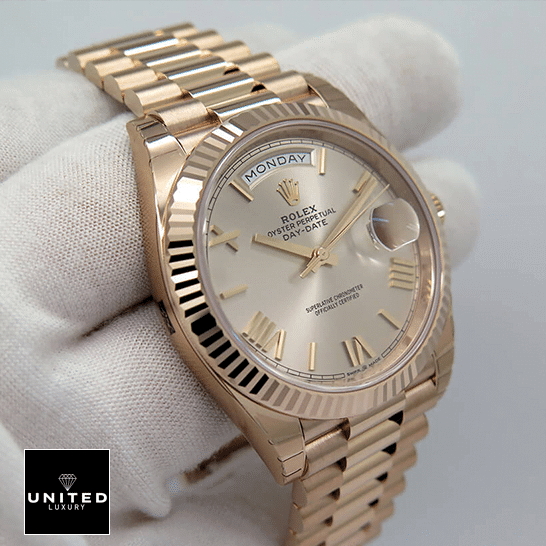 Rolex Day-Date 228235 AR Rose Gold Wrapped Rhodium Dial Replica 4 Rolex Day-Date 228235 AR Stainless Steel With Rose Gold Bracelet Replica