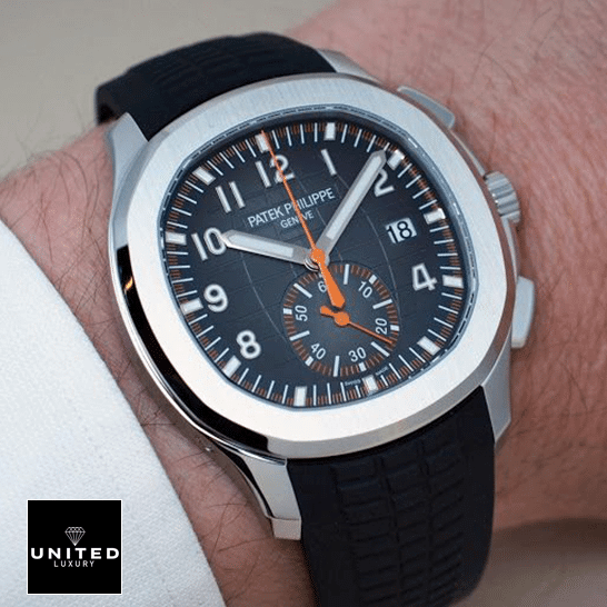 Patek Philippe Black Replica 2 Patek Philippe Aquanaut Geneve Black Dial Replica orange second hand
