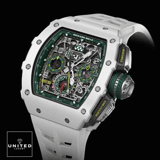 Richard Mille Le Mans Replica 1 Richard Mille RM1103 White Rubber Bracelet Replica black background