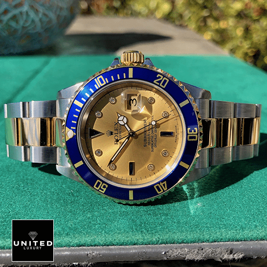 Rolex Submariner Serti Two Tone Stainless Steel Gold Diamond 16613 Replica 5 Rolex Submariner 16613 Two Tone Bracelet Blue Bezel Replica