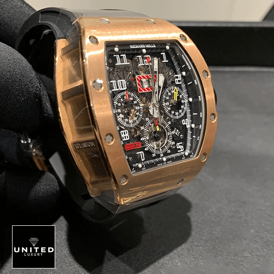 Richard Mille Felipe Massa Replica 3 Richard Milee Felipe Massa RM011RG Black Rubber Bracelet Replica on the hand