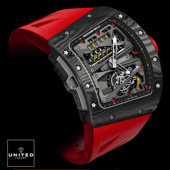 Richard Mille Tourbillon Replica 1 Richard Mille 70-01 Red Rubber Bracelet Rpelica black background