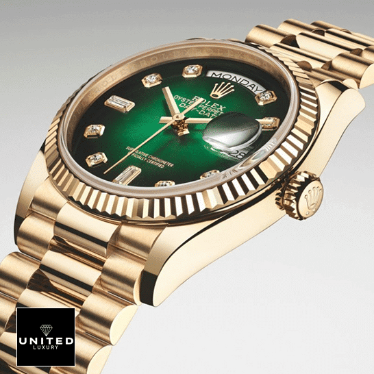 Rolex Day-Date 118238 Yellow Gold Green Dial Replica 1 Rolex Day-Date Yellow Gold 118238 Fluted Bezel Green dD?al Replica
