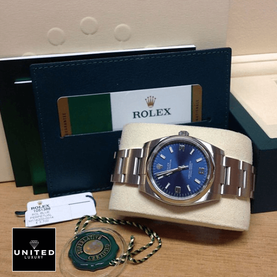 Rolex Air King 114200-0014 Blue Dial Steel Replica 3 Rolex Air King 114200 Blue Dial Replica with rolex box and warranty card