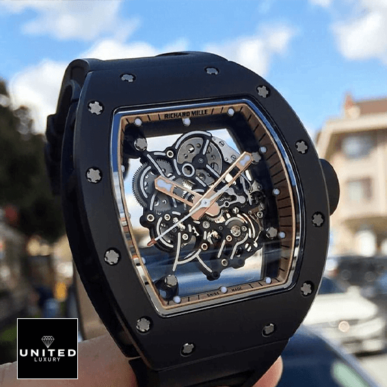 RM055 Black Replica 4 Richard Mille RM055 Skeleton Black Dial Replica white background