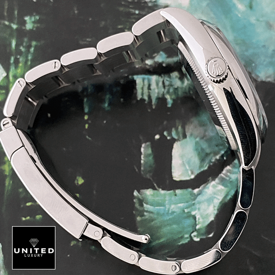 Rolex Oyster Perpetual Green Dial 126000-0005 Replica 3 Rolex Oyster Perpetual 126000 Stainless Steel Case Replica Right Side Steel Crown Pusher