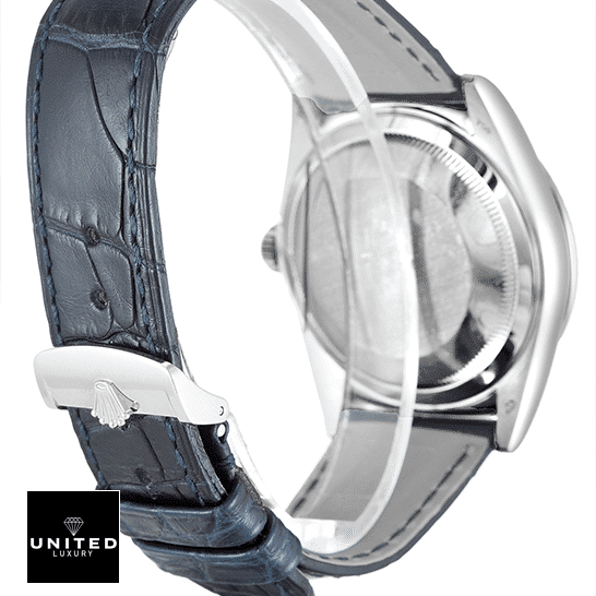 Rolex Day-Date 118139-0004 V5 Stainless Steel Blue Dial Replica 4 Rolex Day-Date 118139-0004 V5 Black Leather Bracelet Stainless Steel Clasp Replica