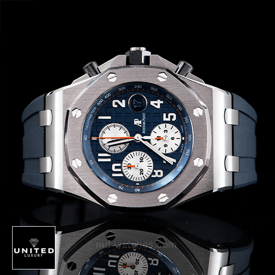 Audemars Piguet Chronograph Replica 4 Audemars Piguet Blue Dial Blue Rubber Bracelet Replica side vide black background