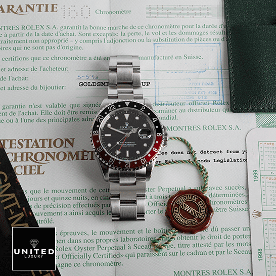 Rolex GMT-Master II Red & Black Bezel Black Dial Coke 16710 Oyster Replica 1 Rolex GMT-Master II Coke 16710 Black & Red Bezel Replica on the warranty certificate
