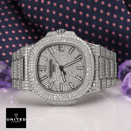 Patek Iced Out 5719/10G-010 Replica 2 patek philippe nautilus jumbo white dial 5719 10G 010 iced out replica front two