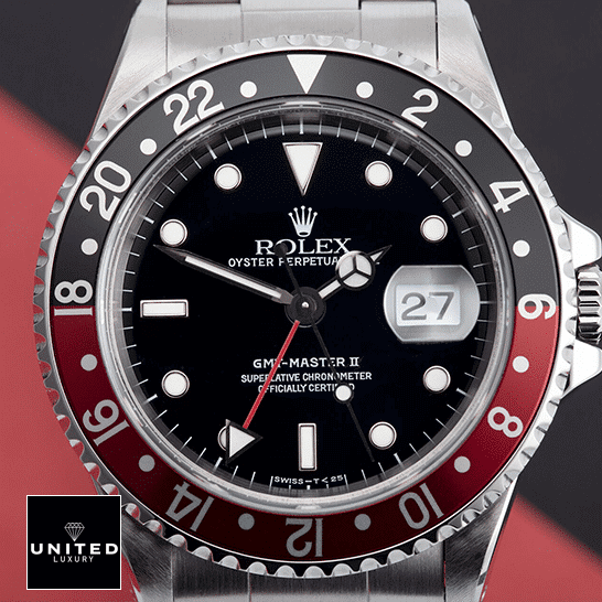 Rolex GMT-Master II Red & Black Bezel Black Dial Coke 16710 Oyster Replica 6 Rolex GMT-Master II Coke 16710 Black & Red Bezel Replica Black Red Background