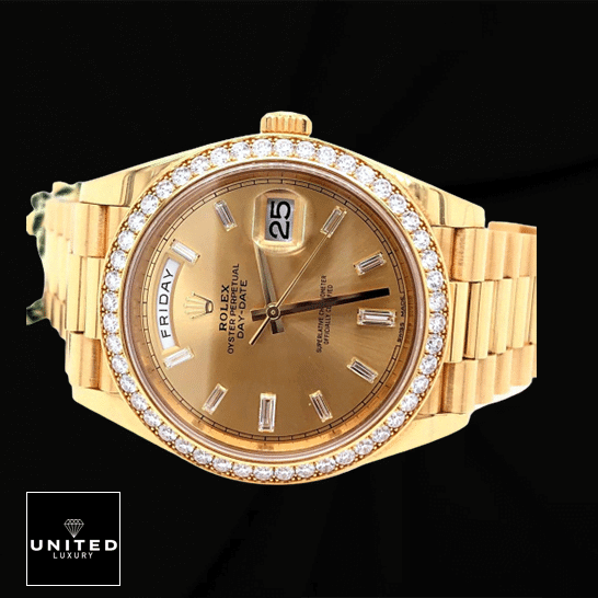 Rolex Day-Date 228348RBR KW Yellow Gold & Diamonds Champagne Dial Replica 1 Rolex Day-Date 228348RBR KW Champagne Dial Replica