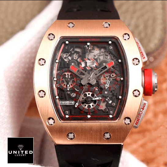 Richard Mille Red Replica 2 Richard Mille RM011 Automatic Black Dial Replica on the hand
