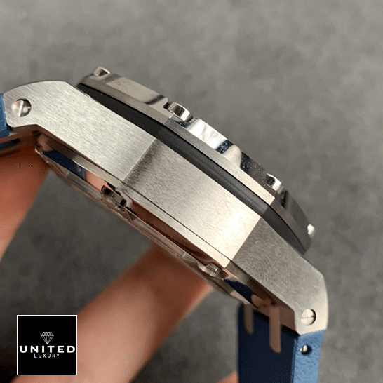 AP Schumacher Replica 3 Audemars Piguet Royal Oak Steel Case Replica side view and grey background