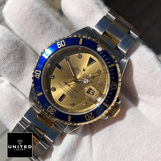 Rolex Submariner Serti Two Tone Stainless Steel Gold Diamond 16613 Replica 4 Rolex Submariner 16613 Two Tone Stainless Steel Blue Bezel Replica