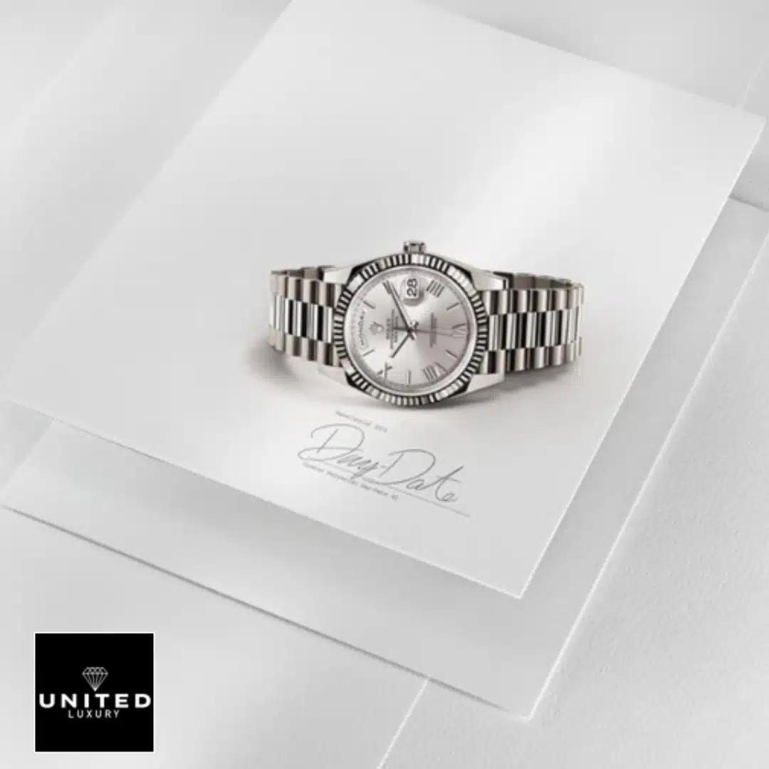 Rolex Day-Date 40 228239 EW Stainless Steel White Gold Dial Oyster Replica 3 Rolex Day-Date 228239 Replica on the white table