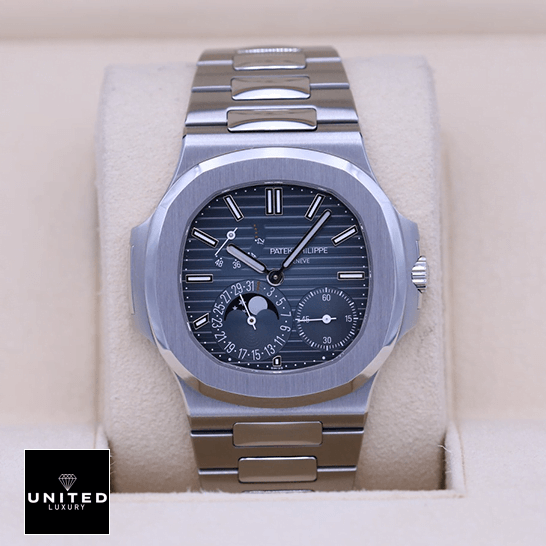 Patek Philippe 5712/1A Moon Phase Replica 1 Patek Philippe 57121A-001 Nautilus Steel Blue Dial Moon Phase Replica in the box