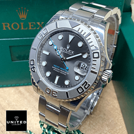 Yacht-Master Rhodium Replica 3 Rolex Yacht Master 268622 Steel Platinum Grey Dial Replica next to box