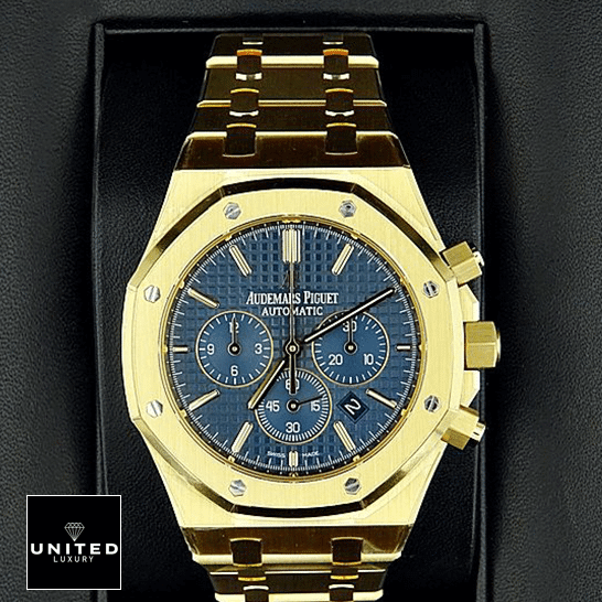 AP Yellow Gold Replica 1 Audemars Piguet Blue Dial Gold Replica in the black box
