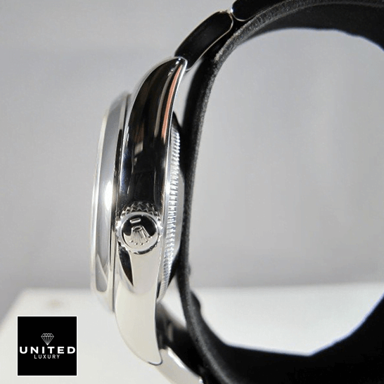 Rolex Air King 114200-0014 Blue Dial Steel Replica 5 Rolex Air King 114200 Replica Corwn / Push Button and rightside view