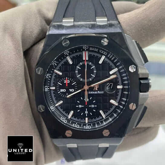 Audemars Piguet Royal Oak Offshore 26400AU.OO.A002CA.01 Replica 4 AP Royal Oak Offshore Carbon Black Dial Replica on the hand