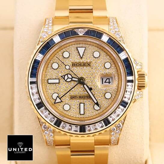 Rolex Gold Diamond Watch Replica 2 Rolex GMT-Master 116758SA yellow gold dial with stick and dot indices Replica