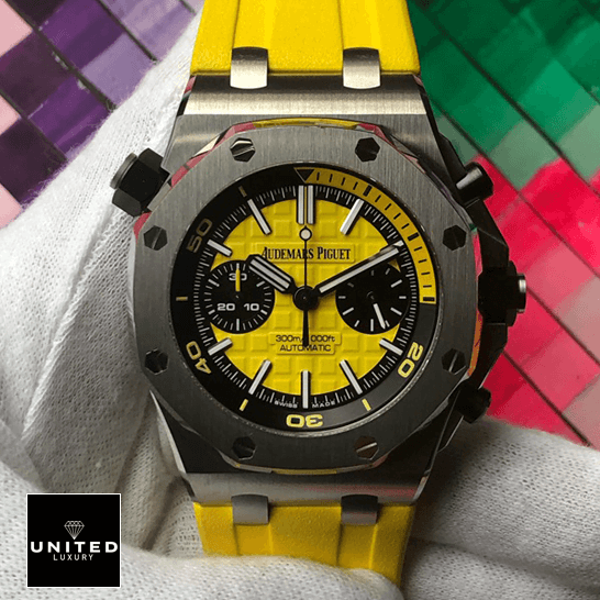 Audemars Piguet Diver Replica 2 Audemars Piguet Royal Oak Yellow Dial Replica rainbow background