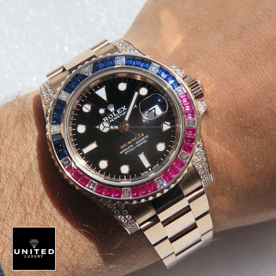 Rolex GMT-Master II 126755SARU Diamond Bezel Black Dial Replica 1 Rolex GMT-Master II 126755SARU Replica on his arm