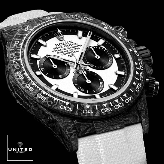Rolex Daytona Carbon Cosmograph Cream Dial 4130CR Replica 6 Rolex Daytona Carbon S.Steel Black Case White Dial Replica Black Background