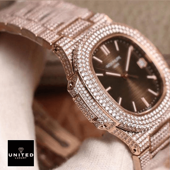 Patek Philippe Nautilus 5711 R8 Replica 2 Patek Philippe 5711-R8 Nautilus Jumbo Iced Out Replica on the white glove hand