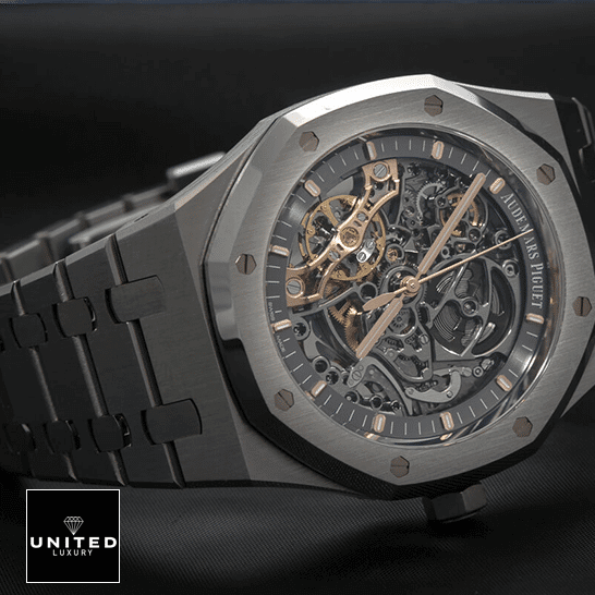 Audemars Piguet Royal Oak Double Balance Wheel Openworked 15407ST Replica 6 Audemars Piguet Skeleton Dial Stainless Steel Replica black background