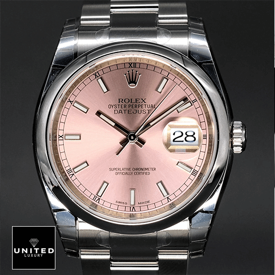 Rolex Datejust 116200-0079 Oyster Perpetual Replica 5 Rolex Datejust 116200 Pink Dial Replica close analog view
