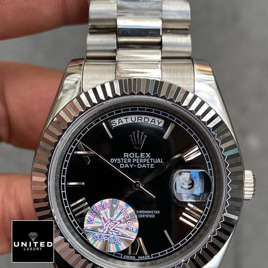 Rolex Presidential Replica 6 Rolex Day Date II Presidential Black Roman Dial 218239 Silver Jubilee Replica