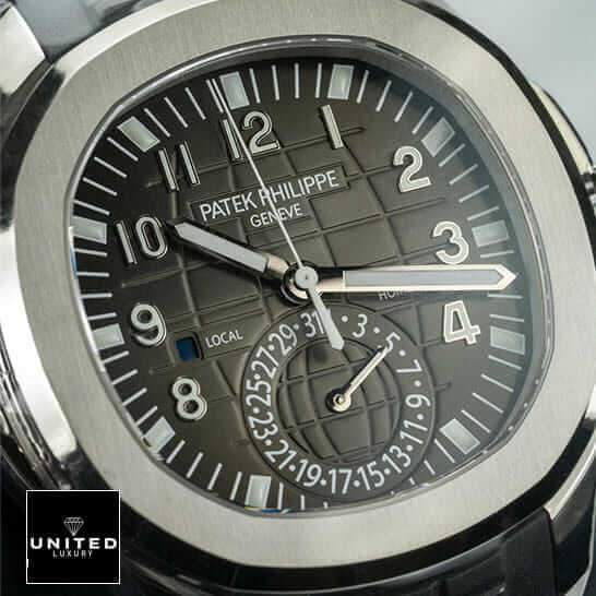 Patek Philippe Dual Time Replica 6 Patek Philippe Geneve Black Dial Steel Bezel Replica close front view