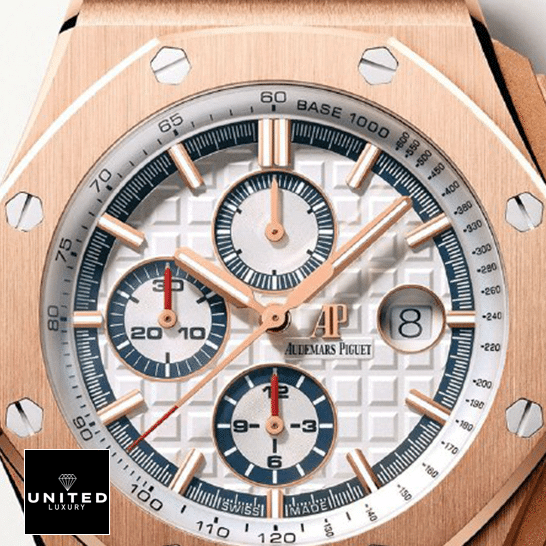 Audemars Piguet Royal Oak Offshore 26408OR.OO.A010CA.01 Replica 2 Audemars Piguet Ryal Oask White Dial Gold Bezel Replica front view